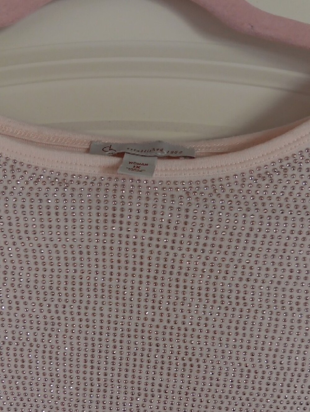 Charles Henry Blush Pink Short Sleeve Rhinestone Scoop Neck Top - Picture 2 of 5